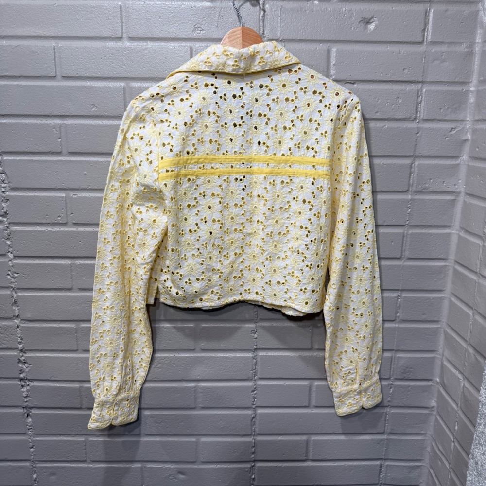 Free People Dream A Little Dream Yellow Sunflower Eyelet Lace Crop Shirt NWT S - Picture 6 of 14